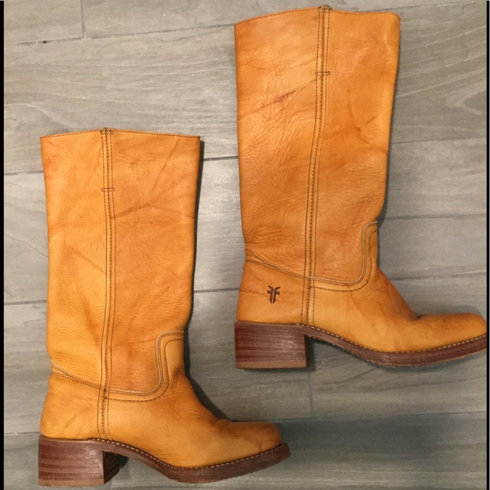 FRYE VTG TAN LEATHER WESTERN CAMPUS COWBOY BOOTS 7